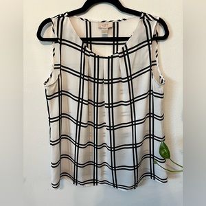 Loft White Sleeveless Blouse with Black Stripes | M